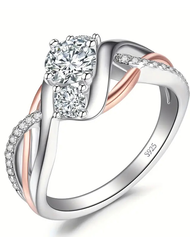 925 Sterling Silver Infinity Wedding Ring - 3 Stone, Round Cut Cubic Zirconia, Bridal Set for Women, 1pc